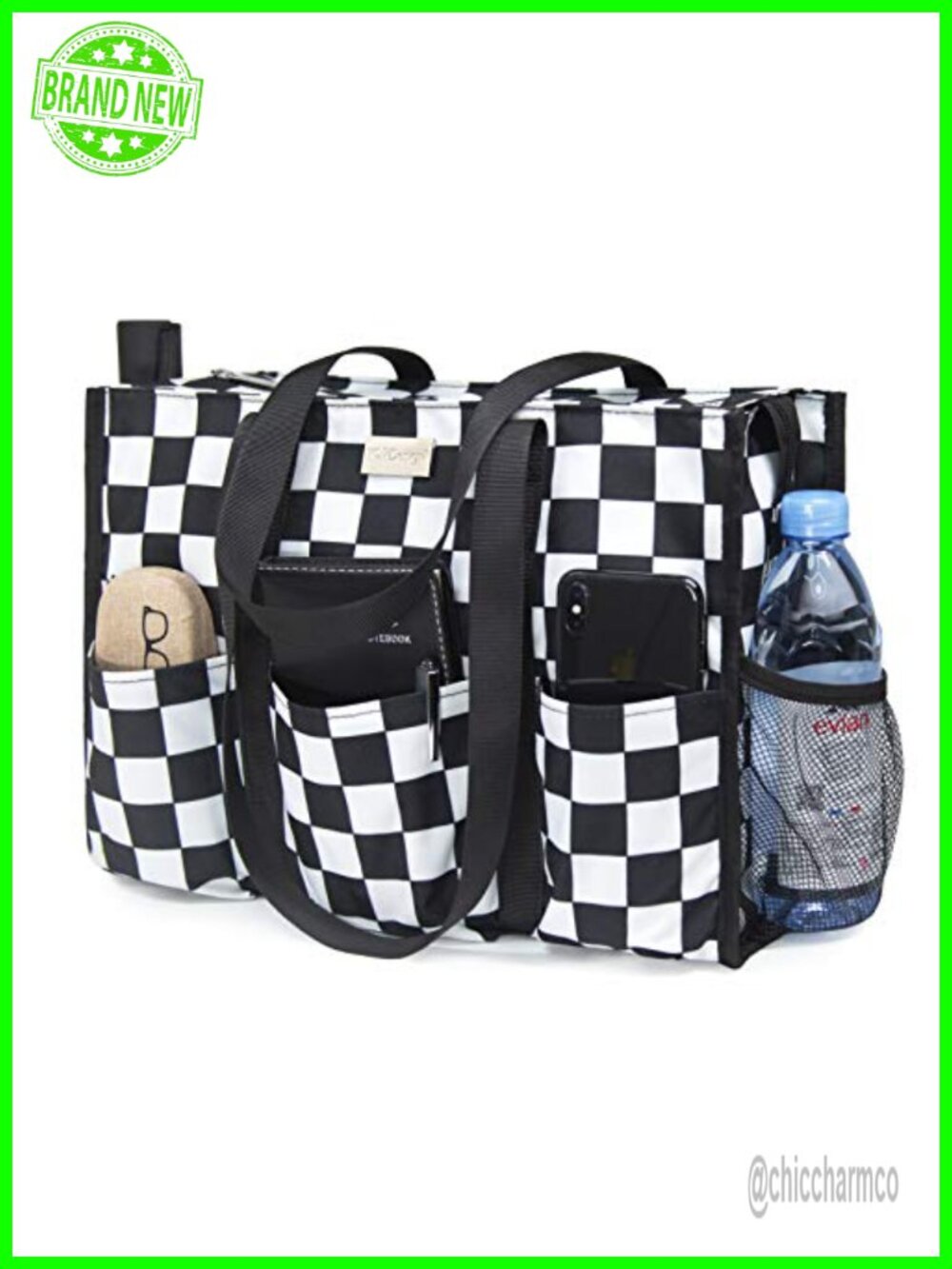 Water Resistant Tote Bag 13 Pockets Zipper Closure Utility